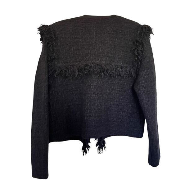 All Saints Ashley Black Tassel Tweed Open Wool Jacket Size Medium - Picture 5 of 11